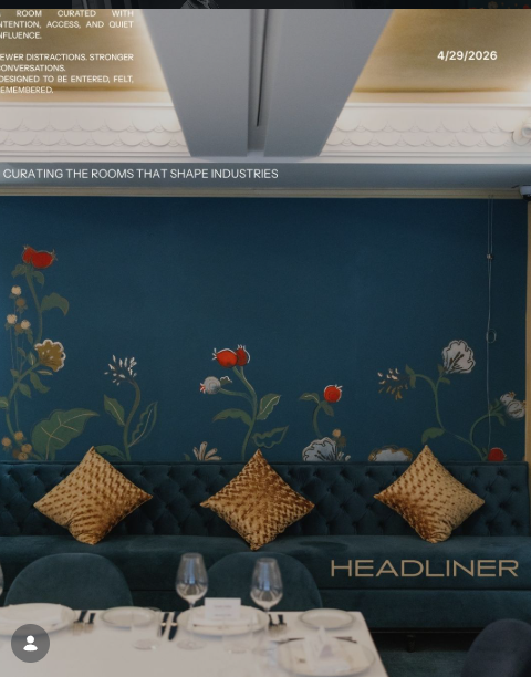 Headliner social post showing a private dining room and event positioning