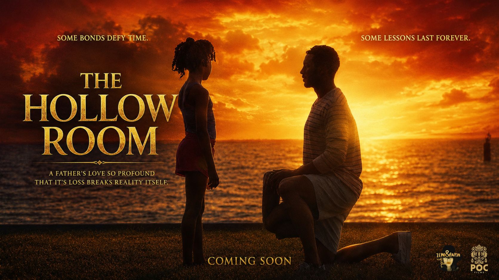 The Hollow Room film poster featuring a father and daughter silhouetted against a sunset
