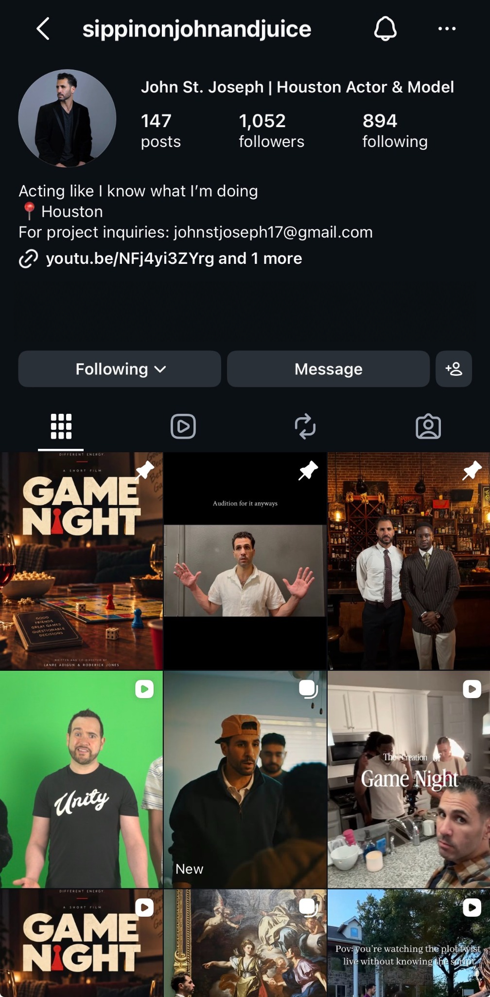 John Kaleh's Instagram profile after the actor-focused content strategy